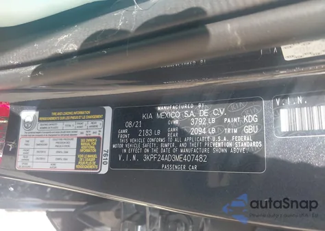 2021 Kia Forte Lxs from USA, damaged, VIN 3KPF24AD3ME407482